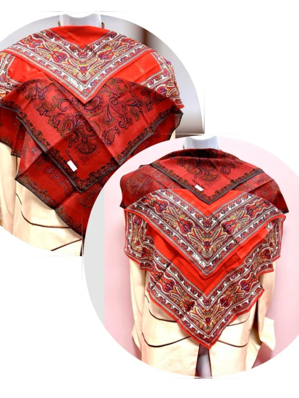 2)  New - Christian Dior  cotton made 19  Mini scarf/Neck-kerchief red floral(44